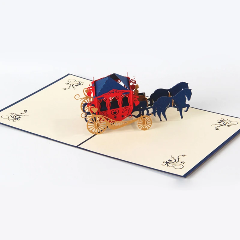 Brand New Horse Carriage 3D Pop- up Greeting /Invitation CardS By Chinese Paper-Cut Art 16x13 cm Ro - 32726063944