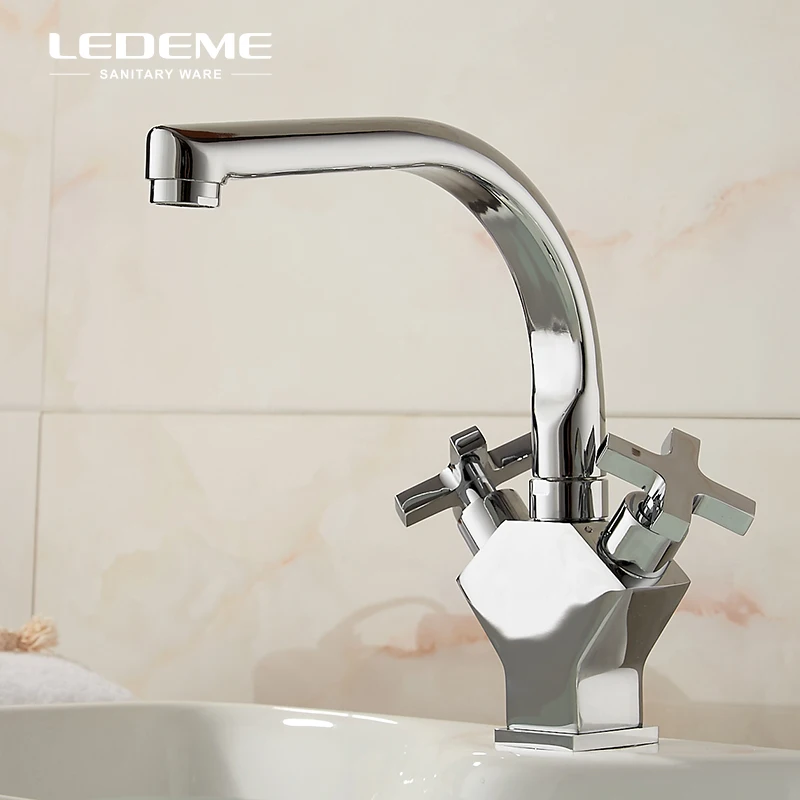 

LEDEME Brass Kitchen Bathroom Faucet Unique Chrome Polished Dual-Handle Bar Water Tap Mixer L5884-2