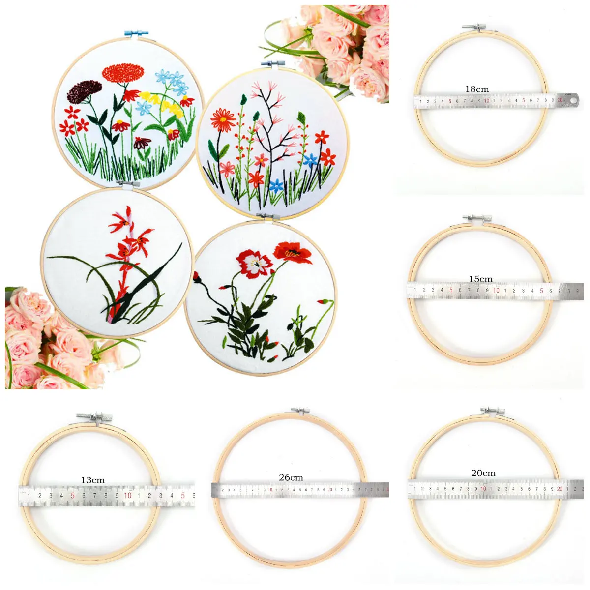 

13-26CM Bamboo Frame Embroidery Hoop Ring DIY Needlecraft Cross Stitch Machine Round Loop Hand Household Sewing Tools