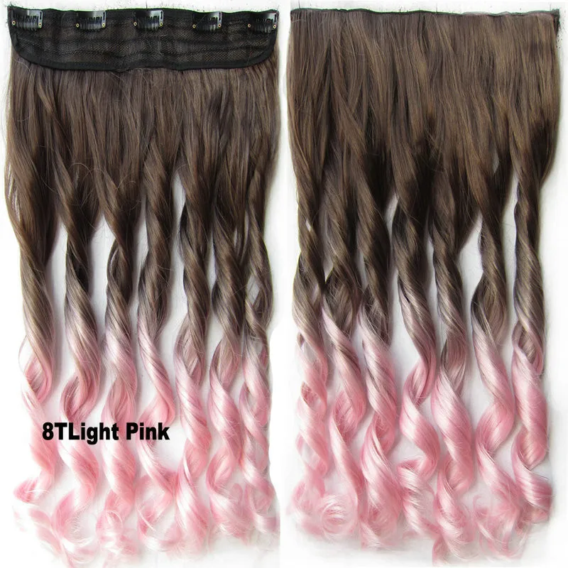 One Piece Brown T Pink Clip In Hair Extensions 5clips On Ombre
