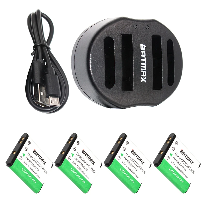 4Pcs EN-EL19 EN EL19 ENEL19 Batteriess &amp USB Dual Cahrger for Nikon S2500 S100 S2600 S3100 S3200 S3300 S4100 S4200 S4300 S6600 |