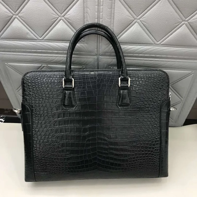 

Fancy Genuine Crocodile Belly Skin Zipper Closure Businessmen Briefcase Purse Exotic Alligator Leather Male Top-handle Handbag
