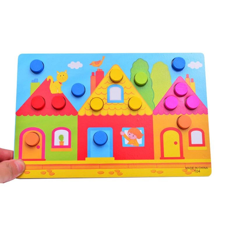 1 набор, детские 3D деревянные головоломки, игрушки для детей, Монтессори, цветные Обучающие Развивающие Мультяшные игры для малышей, подарки для мальчиков и девочек - Цвет: House