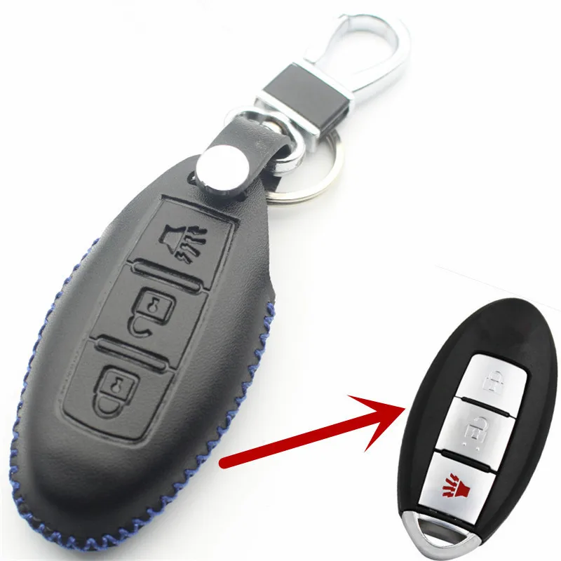 FLYBETTER из натуральной кожи 3 кнопки без ключа корпус умного ключа Крышка для Nissan Tidda/Livida/March стайлинга автомобилей L201