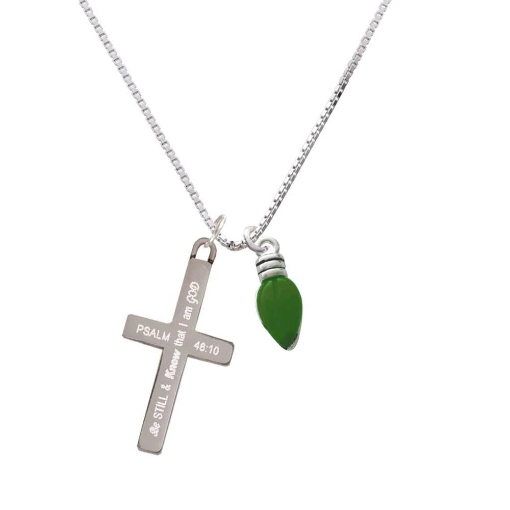 Christmas Lights - Green Resin - Be Still and Know - Cross Necklace