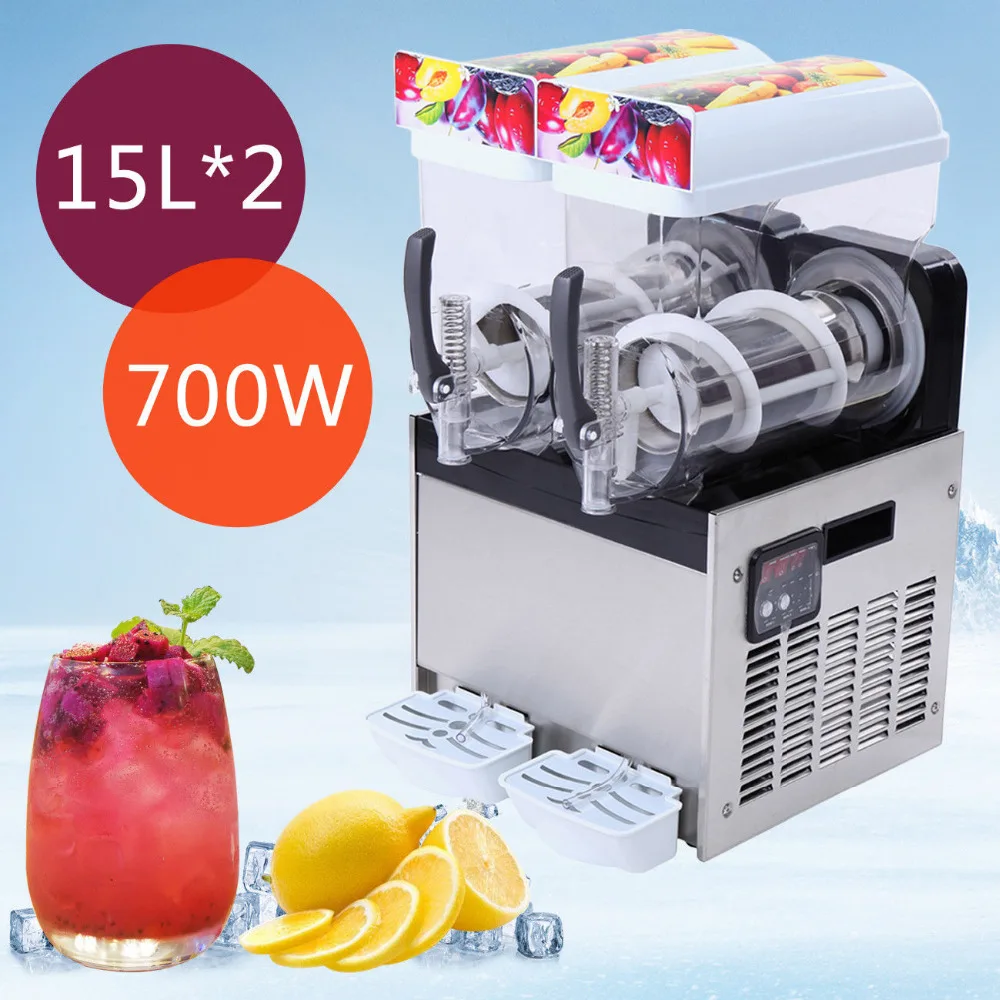 

(Ship from US) 2 x 15L 700W Slushy Slush Making Machine 30L Frozen Drink Machine 30L 2 Tank