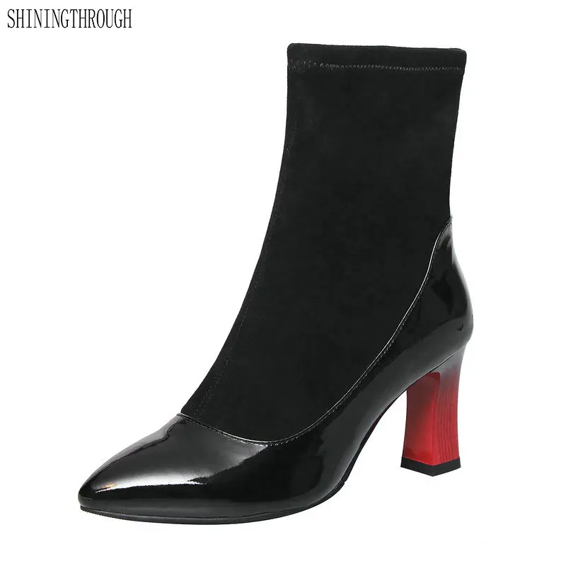 

Genuine leather Women Ankle Boots high Heels Autumn Winter Short Ladies Shoes Woman Party Wedding Pumps Elegant Pumps