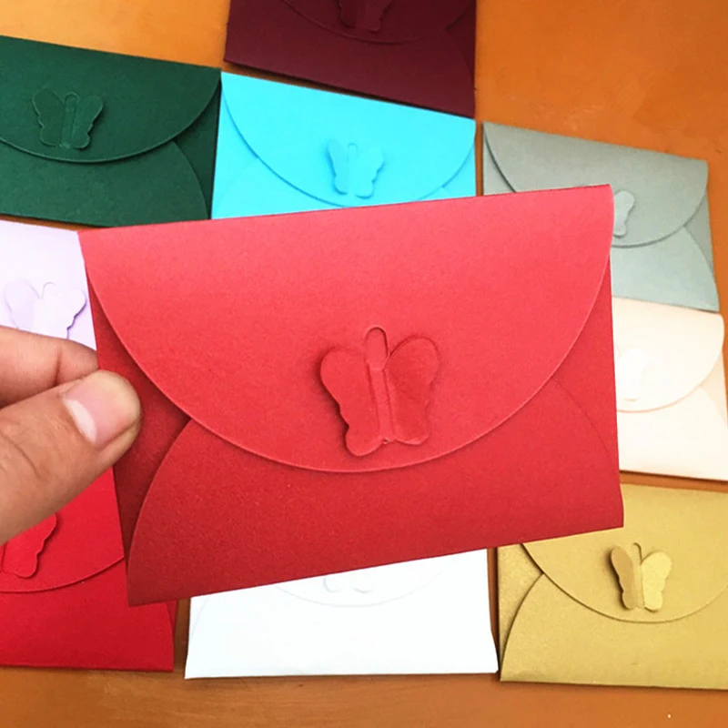 

10PCS/LOT Colored Butterfly Buckle Kraft Paper Envelopes Retro Buckle Decorative Envelope Small Paper Envelope