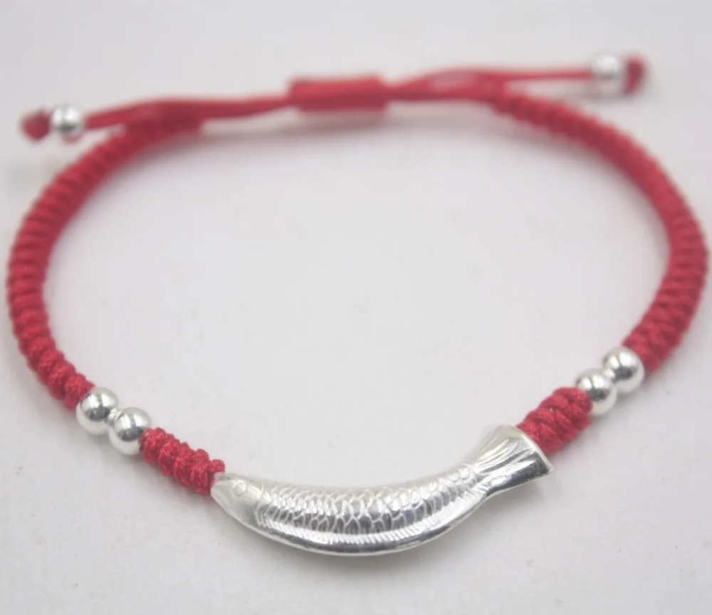

Sterling S925 Silver Bracelet Woman & Baby's Lucky Fish Unique Beads Red Knitted Bracelet New Fashion