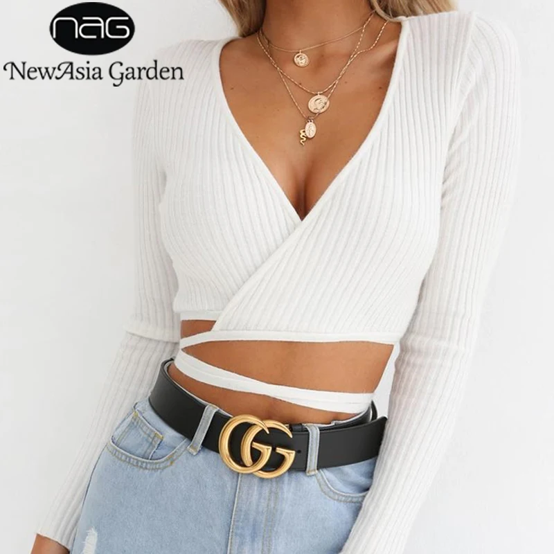 

NewAsia Garden Sexy Cropped Sweater Women Knitted Sweater Crop Top Female Pullover Knitwear Knitted Short Sweater Autumn 2018