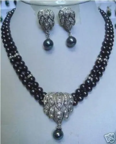 

shippingBeautiful Black pearl necklace earring pendant sets (A0423)