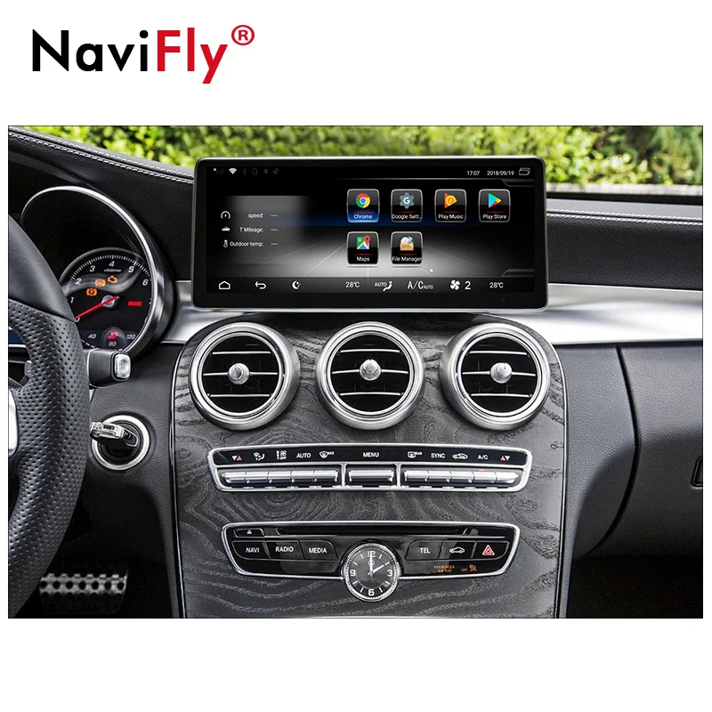 Top NaviFly 3+32 Android 7.1 car GPS navigation multimedia player for Mercedes Benz C Class S205 W205 2014-2017 Audio stereo 4G LTE 1