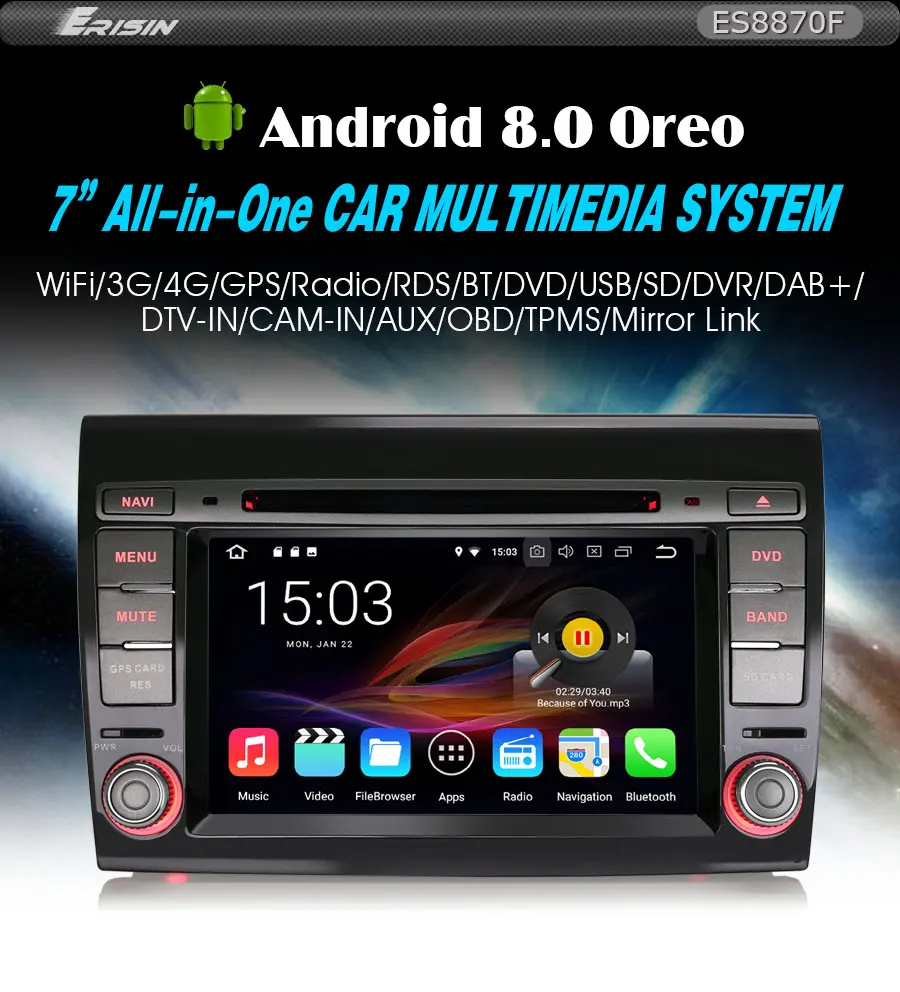 Sale Erisin ES8870F 7" Android 8.0 Octa core 4G RAM Car DVD GPS Radio DVR DAB+ DVD for Fiat Bravo 0