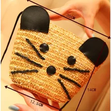 Трава Вязание милый мультфильм кошка женские кошельки дамские сумочки Сумки Маленькая через плечо bolso bolsa feminina для девочек лето