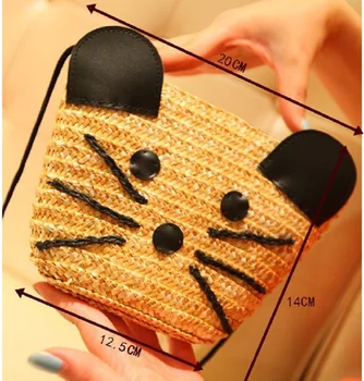 

Grass knitting cute cartoon cat women's coin purses ladies wallets pouches small crossbody bolso bolsa feminina for girls summer