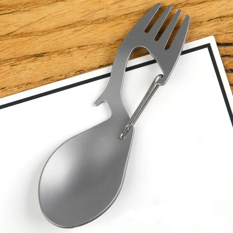 3 в 1 Многофункциональный инструмент из титана Spork многофункциональная Ложка Вилка карабин открывалка для бутылок походная посуда для пикника