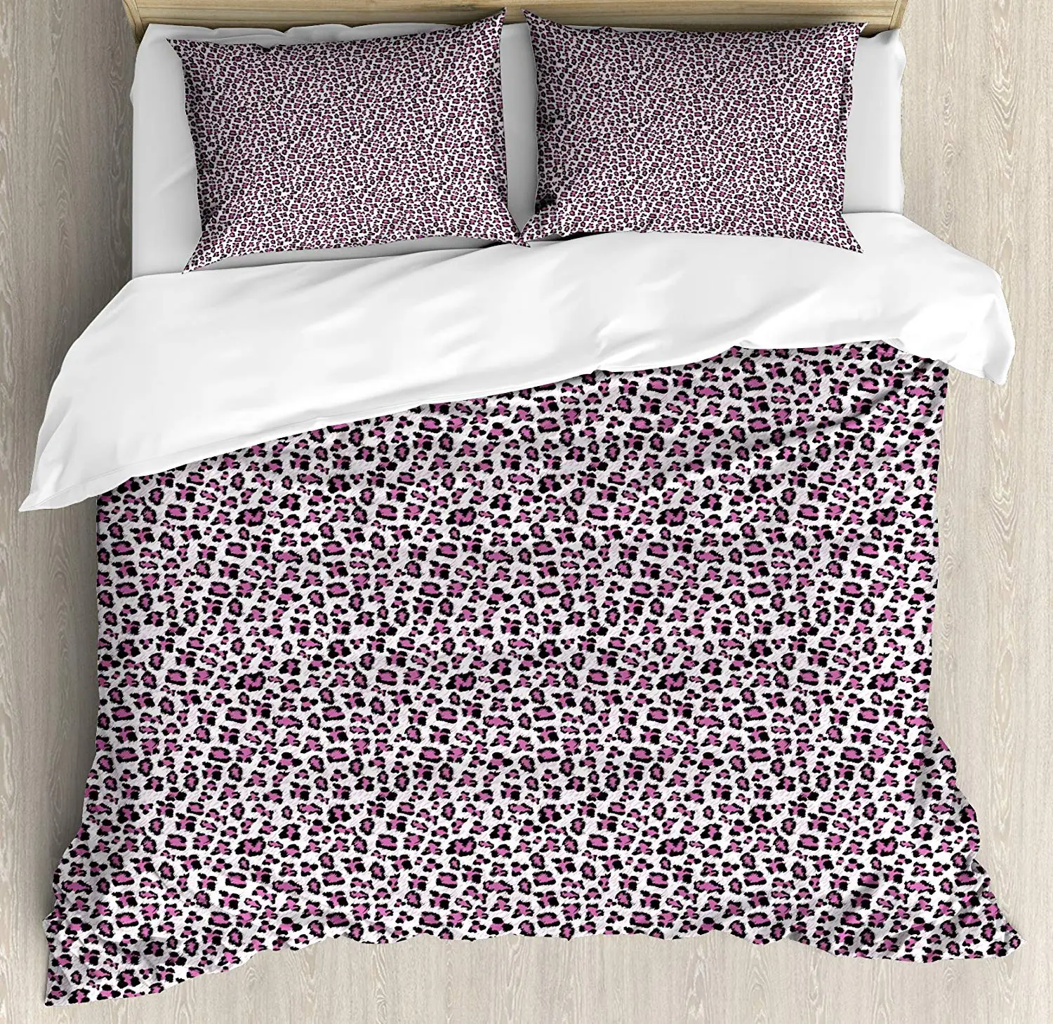 

Leopard Print Duvet Cover Set Black Colored Girlish Pattern Safari Savannah Wildlife Bedding Set