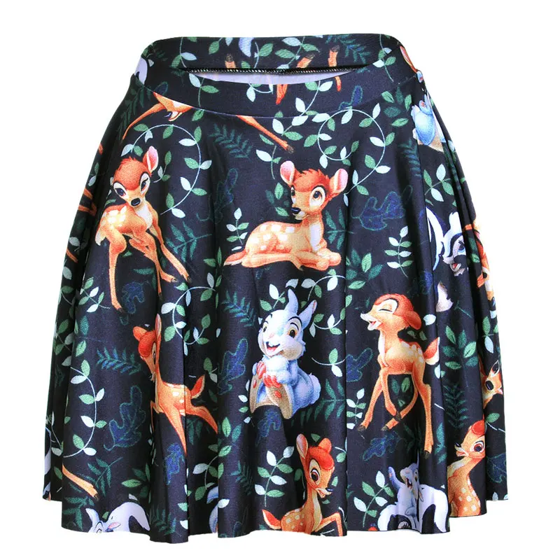 

2015 Christmas Falda Deer Squirrel Rabbit Digital Print Falbala Pleated Sexy Mini Skirts Elasticity Fashion Women Skirt Summer