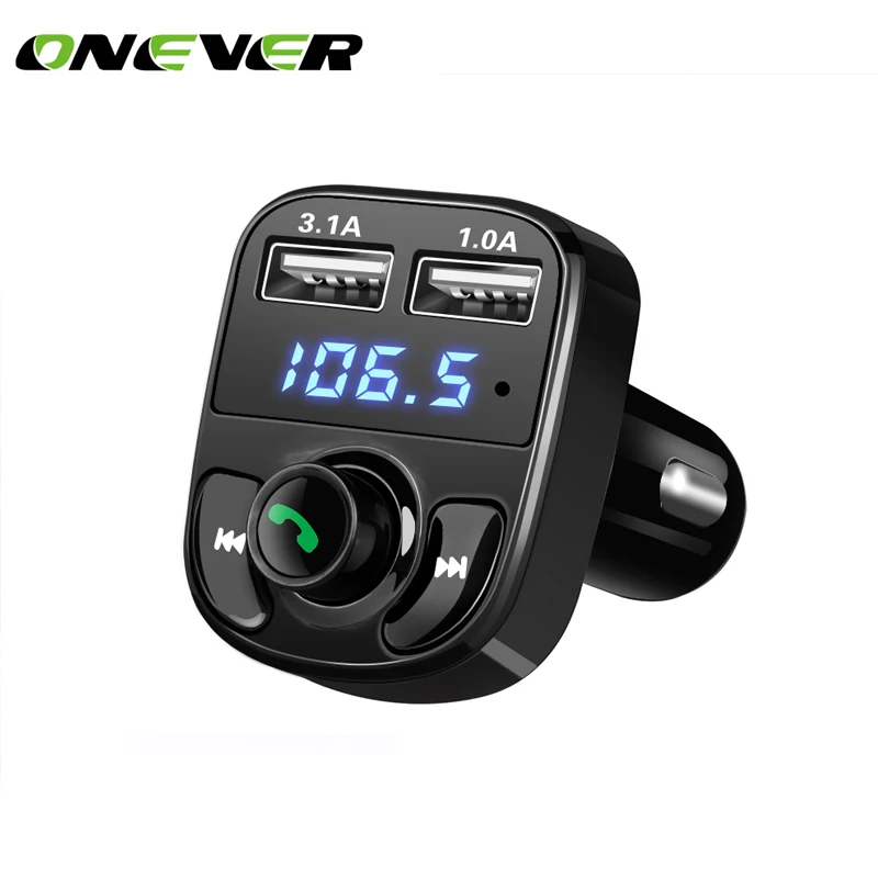 

Onever FM Transmitter Wireless Bluetooth Car Kit Handsfree MP3 Player LED Dual USB Quick Charger Voltage Display Micro SD TF