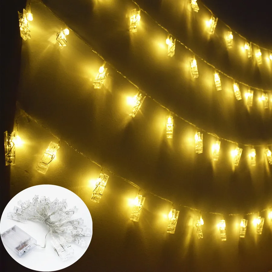 

Lighting String Garland 2M Photo Clip Holder LED String lights For Christmas Party Wedding Home Decoration Fairy lights Battery