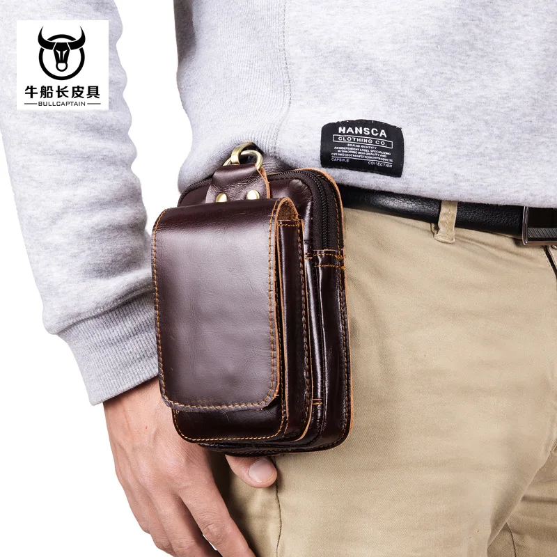 

BULLCAPTAIN 2019 MEN'S leather belt bag waist bag military fanny pack molle small money phone bum pouch chest bag pochete