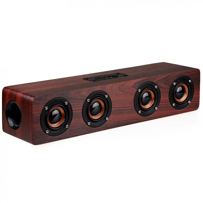 W8 4Horns 12W Wooden Wireless Bluetooth Speaker with TF Card Playback and AUX Wired Connection for Smartphone / PC / Television