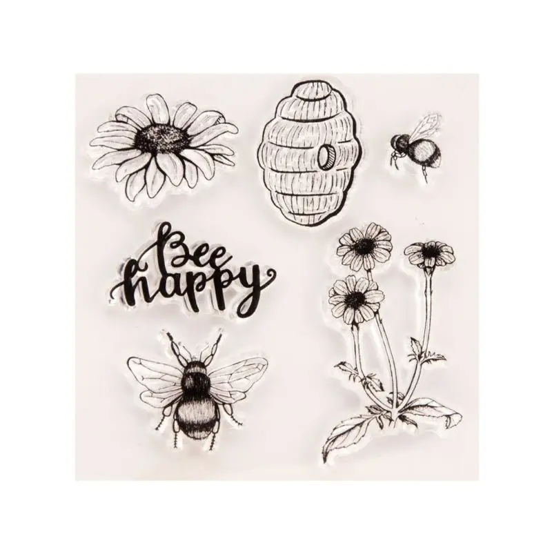 

Happy Bee Flower Silicone Clear Seal Stamp DIY Scrapbooking Embossing Photo Album Decorative Paper Card Craft Art Handmade Gift