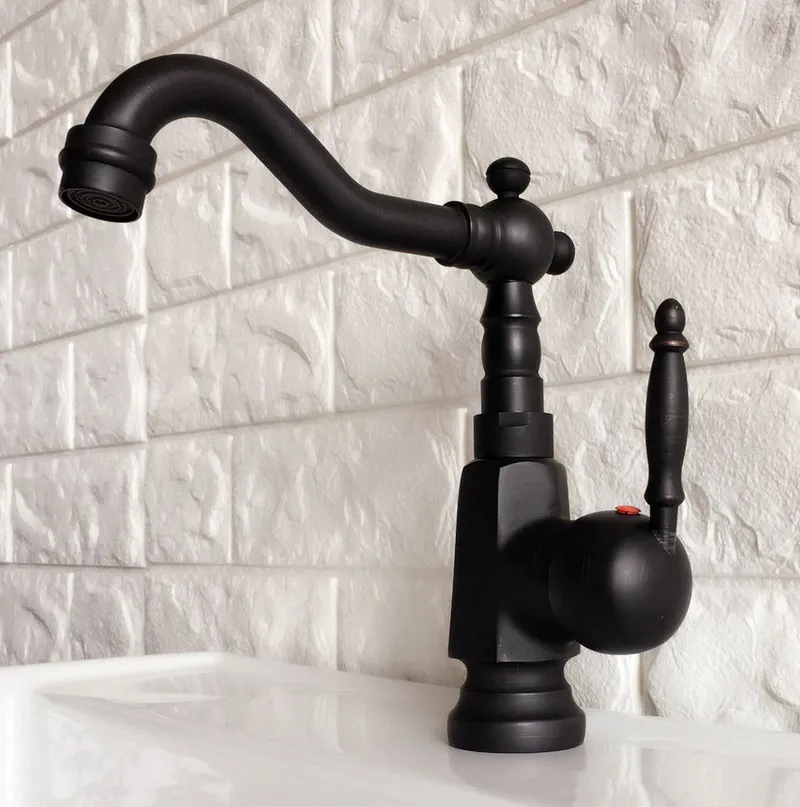 

Kitchen Wet Bar Bathroom Vessel Sink Faucet Black Oil Rubbed Bronze One Handle Swivel Spout Mixer Tap Single Hole mnf353