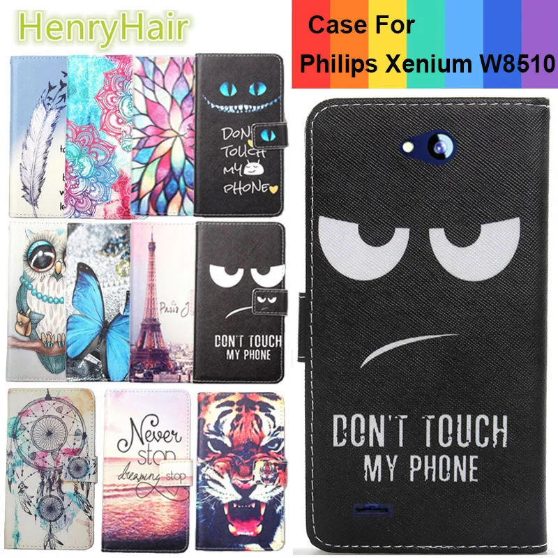 

Top Selling 11 Colors Cartoon Painting PU Leather Magnetic clasp Wallet Cover For Philips Xenium W8510 Case