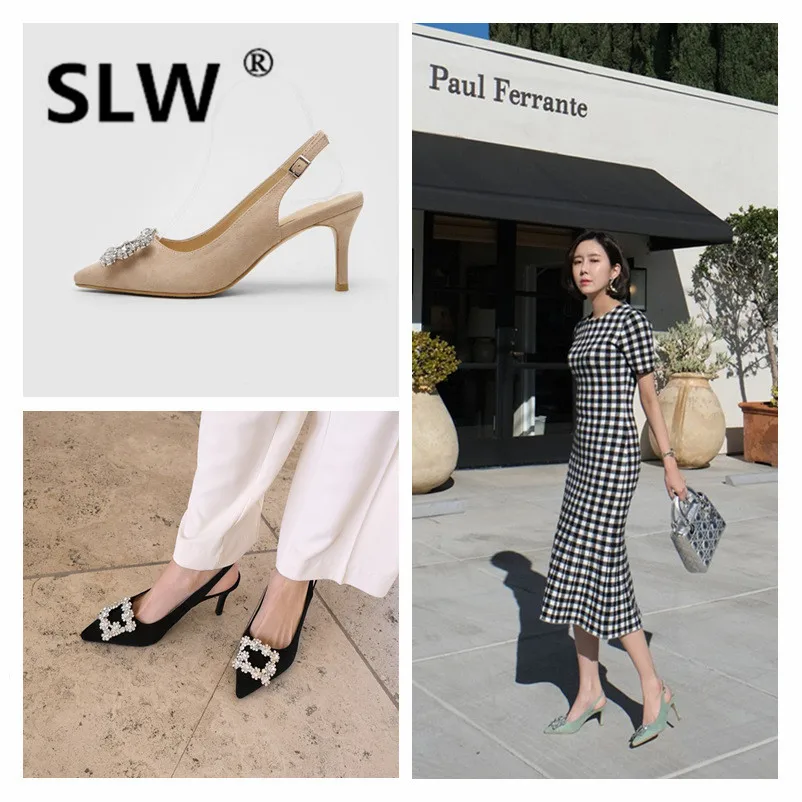 Rubber Single cusp shoe Buckle Strap Flock cut out spring Sexy Shallow pumps korean style sandals High PU block heel shoes