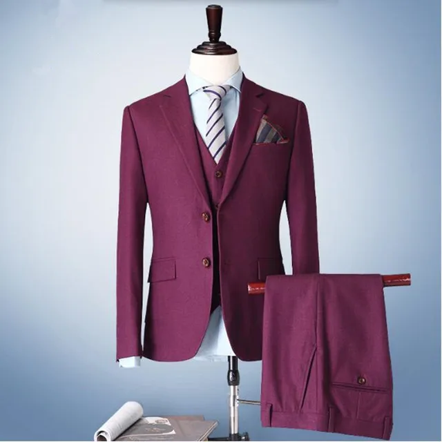 Red men suits wool blended two button formal business suits latest ...