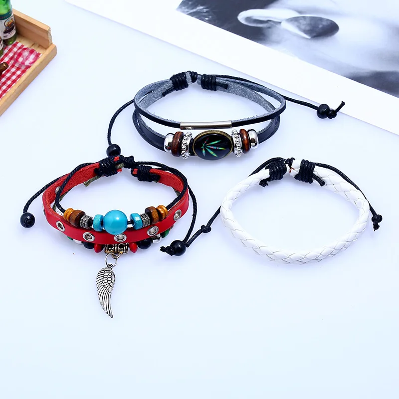 Женский кожаный браслет с подвеской в виде кленового листа|leather bangle|bracelet angelstrand