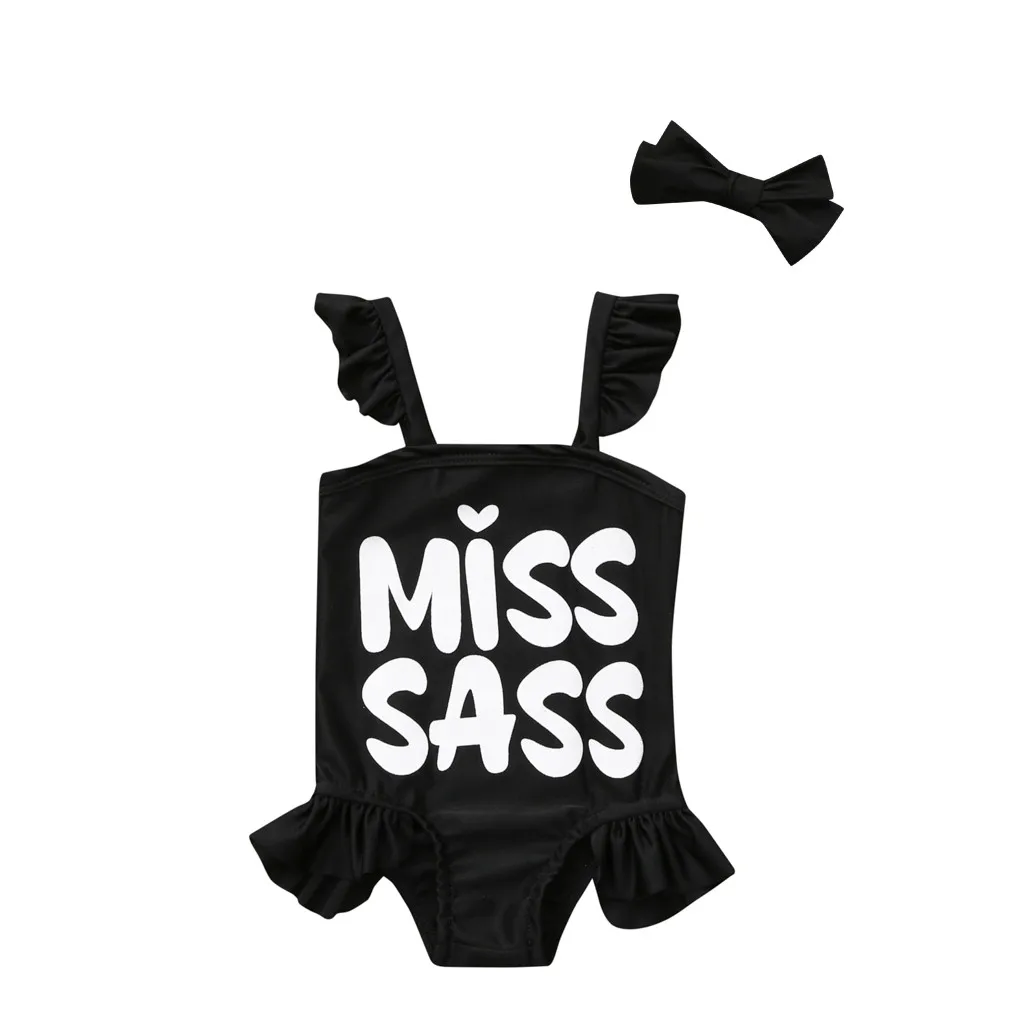 

Children Swimwear For Girls Polyester One piece swimsuits kids bathing suit Black Letter Swimwears Romper Clothes Outfit k0307