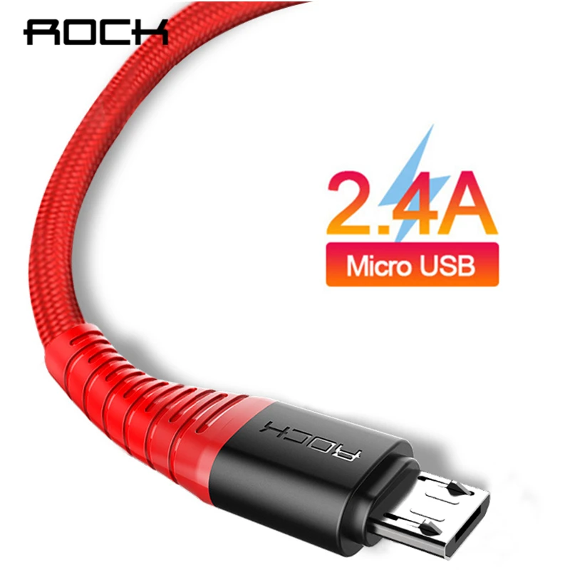 ROCK высокопрочный Micro USB кабель 2.4A нейлон Быстрая зарядка для передачи данных samsung