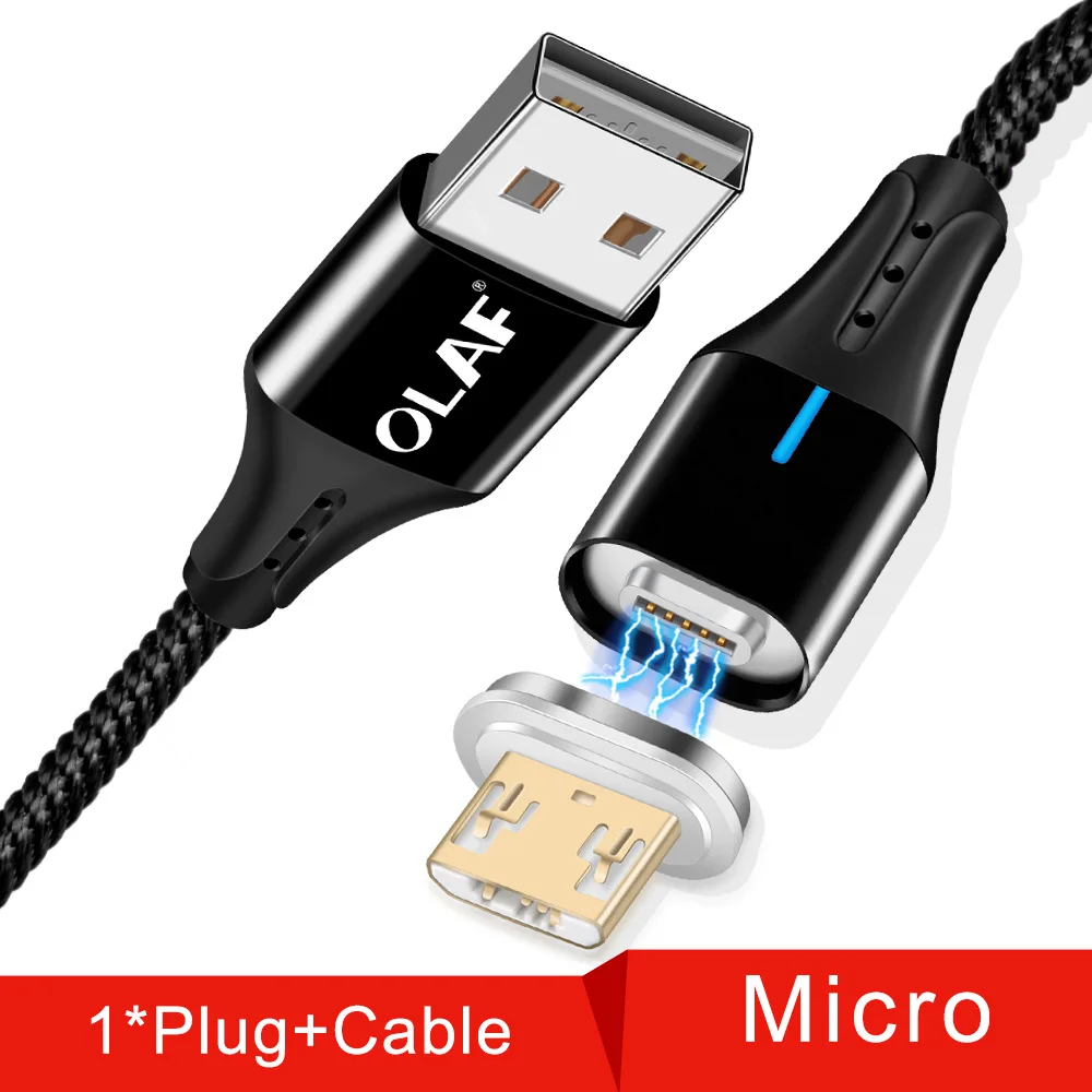 Олаф 3A Магнитный двухсторонний Micro usb type C кабель зарядное устройство Шнур для Iphone X XR XS Max Быстрая зарядка кабель для samsung S8 S9 Plus - Цвет: Black Micro cable