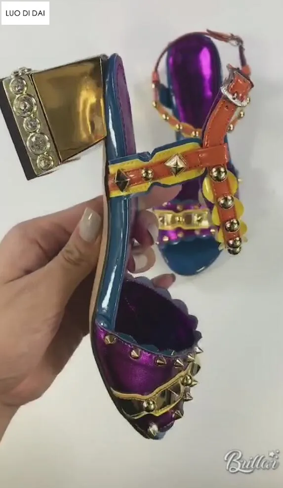 Femmes Diamant Sandales Ouvert Strass Pourpre À 2019 Talons Soirée Mariage De Glitter Cristal Vintage Bout Chaussures Anadx