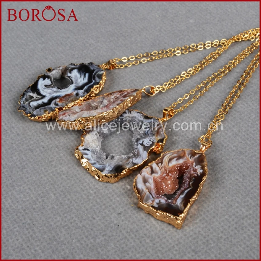 Оптовая продажа от BOROSA 10 шт. золотой цвет натуральный оникс друза кулон агат