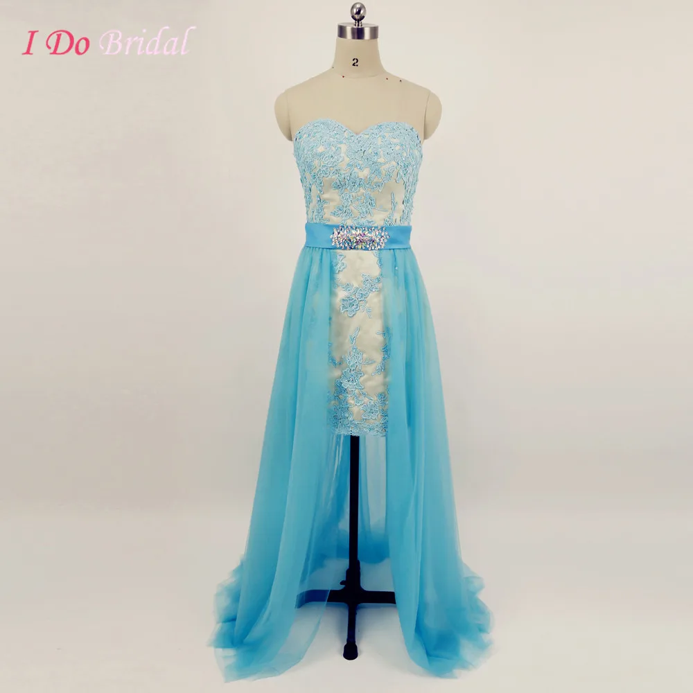 Blue Turquoise Prom Dress Removable Skirt Sweetheart Lace Formal High