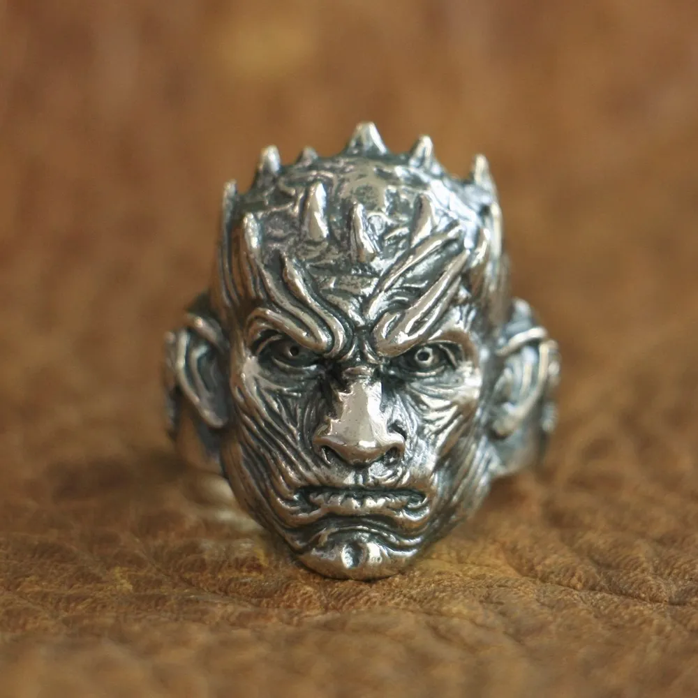 

LINSION 925 Sterling Silver Night's King Ring Mens Biker Ring TA108 US Size 7~15