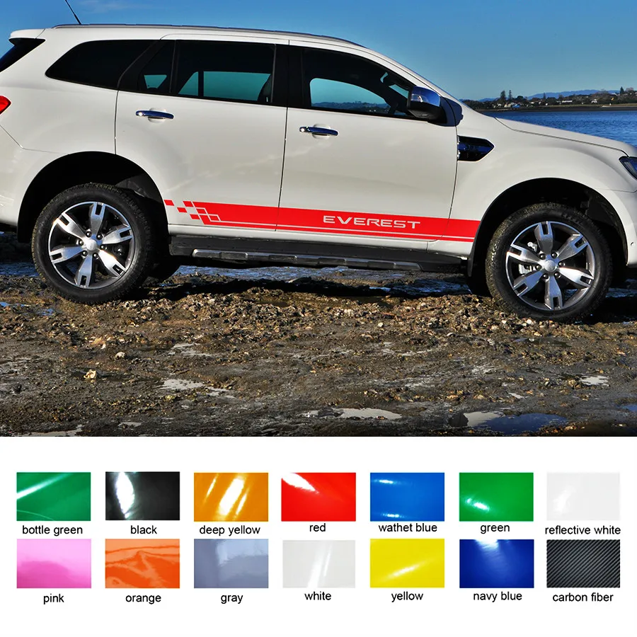 

2PC side door grid stripe graphic vinyl car sticker customize for ford everest SUV accessories modified scratch decorative decal