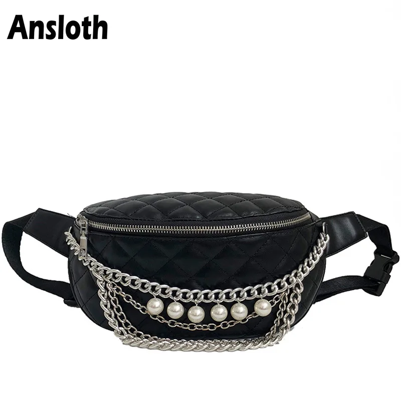 Ansloth Роскошные жемчужные цепи дизайн Женская поясная сумка мода Фанни пакеты для женщин груди сумки классический плед HPS322