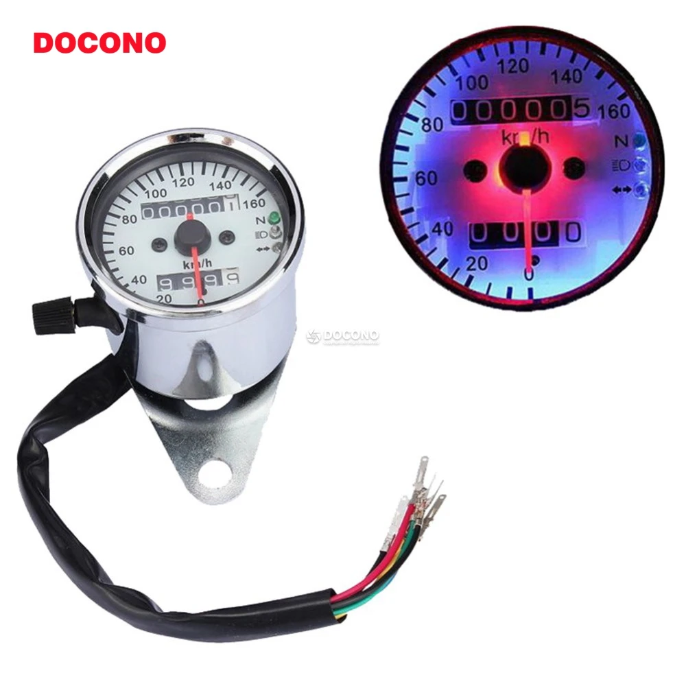 

DOCONO NEW Universal Motorcycle Speedometer Odometer Gauge ATV Bike Scooter Backlit Dual Speed Meter with LED Indicator DC 12V