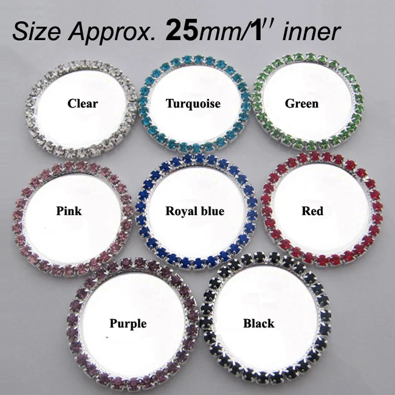 

25MM inner Round Clear Silver Setting Blank with Rhinestones metal button cap flat back For Bows DIY 30pcs, RMB06