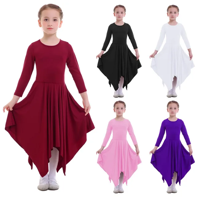 2018 Kids Girls Praise Dress Long Sleeve Pleated Liturgical Dance Girls Dresses Dancewear Dance