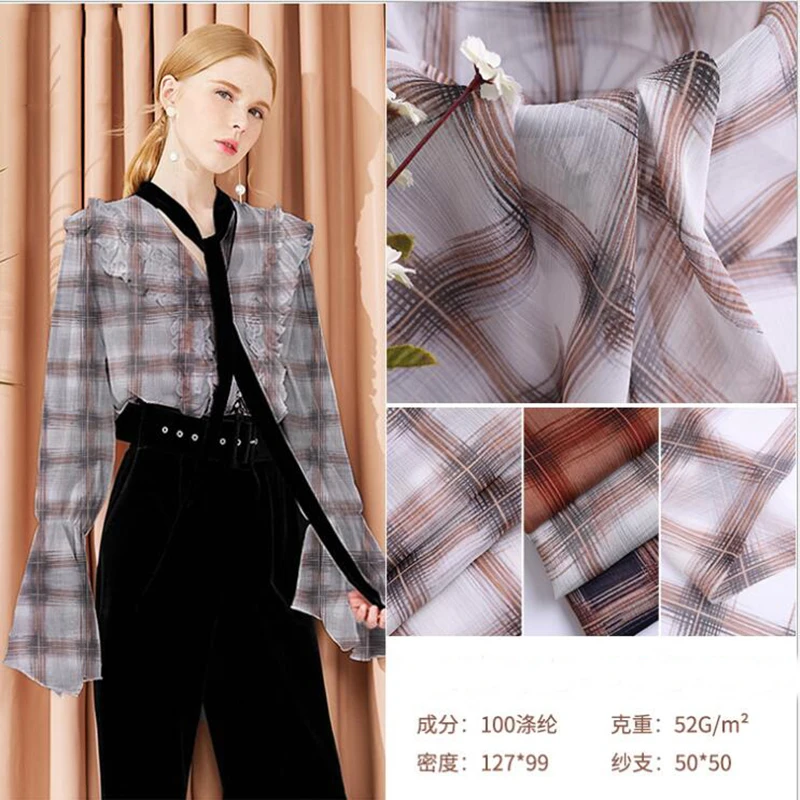 148*100cm high-grade chiffon fabrics spring and summer european-american style dress chequered printing | Дом и сад
