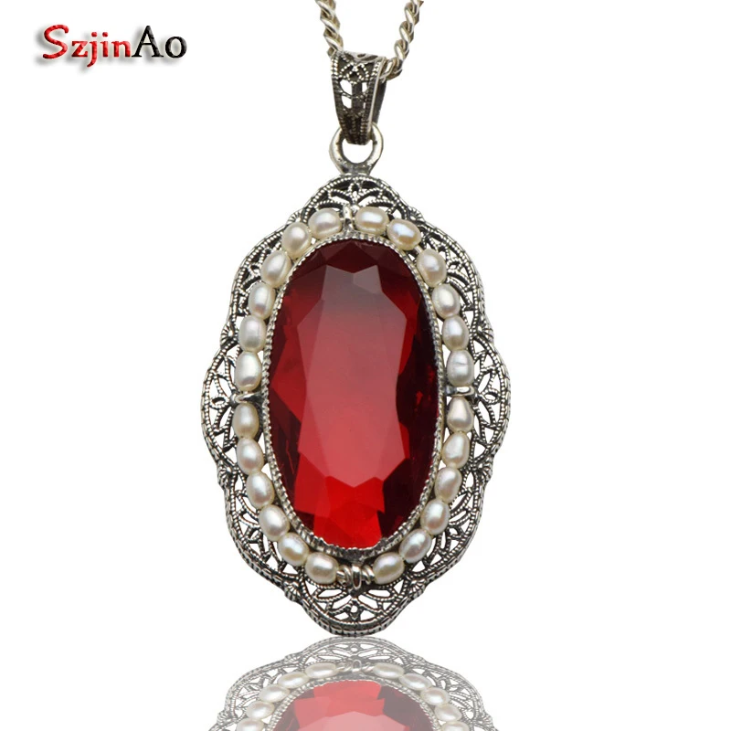 

Szjinao new promotional antique ruby 925 sterling silver jewelry fashion natural pearl pendant woman wholesale