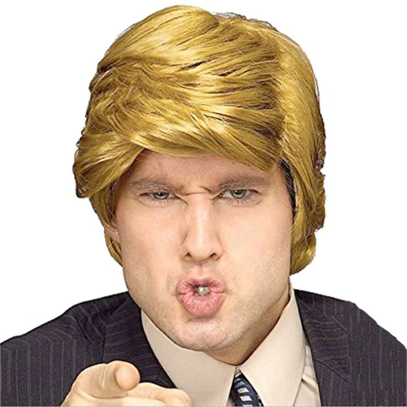 Дональд парик Трампа костюм блонд расческа над париком волос г-н биллионер костюм парик волос - Цвет: Золотой