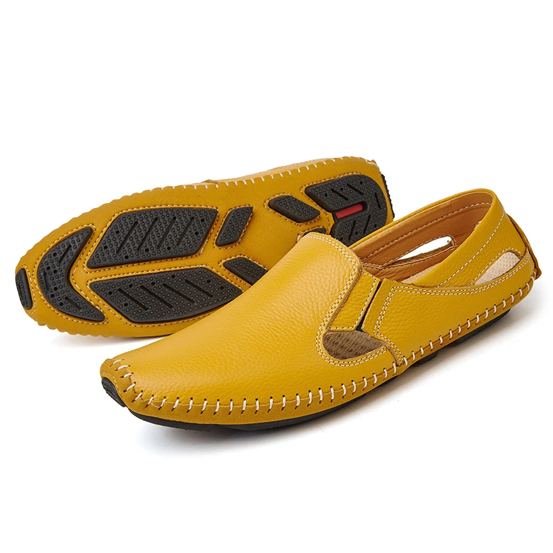 Vkergb/ажурные мужские модные кожаные сандалии; повседневные летние туфли-лодочки без застежки; 5 цветов; дышащие кожаные туфли-лоферы; большие размеры