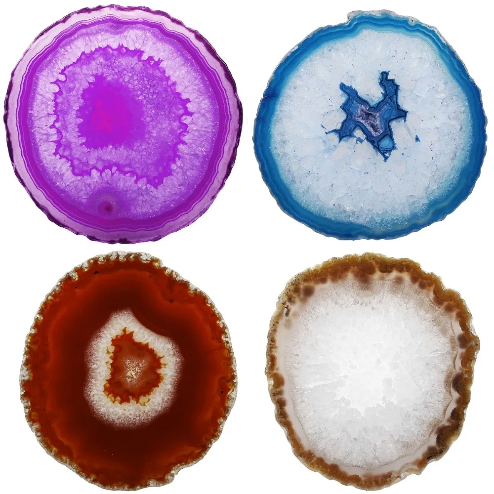 

TUMBEELLUWA Natural Polished Agate Slices Quartz Stones,Coasters Cup Mat, Irregular Home Decoration Crystals Collection 80-100mm