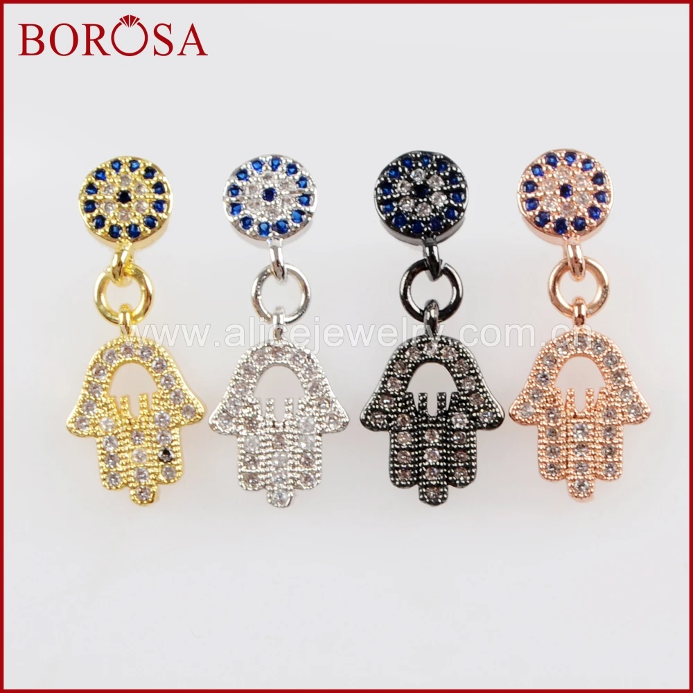 BOROSA Drusy Ювелирные изделия 5 пар CZ микро проложить циркония Хамса серьги руки